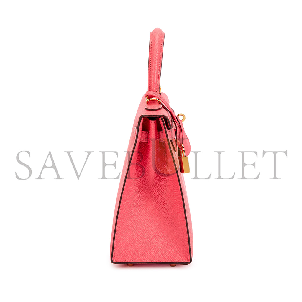 HERMÈS MASTER ROSE AZALEE EPSOM KELLY 25 SELLIER GOLD HARDWARE (25*17*7cm)